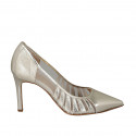 Zapato de salon puntiagudo para mujer en piel laminada platino y tejido tacon 8 - Tallas disponibles:  31, 32, 33, 42, 43, 46, 47
