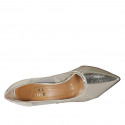 Décolleté a punta da donna in pelle laminata platino e tessuto a rete tacco 8 - Misure disponibili: 31, 42, 43