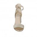 Woman's open shoe with strap in platinum laminated leather heel 7 - Available sizes:  42, 43, 44, 45