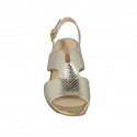 Woman's sandal in platinum laminated and printed leather heel 6 - Available sizes:  43, 44, 46