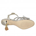 Sandale pour femmes avec courroie et strass en cuir lamé platine talon 7 - Pointures disponibles:  42