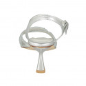 Sandale pour femmes avec courroie et strass en cuir lamé argent talon 8 - Pointures disponibles:  46