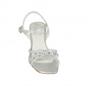 Sandale pour femmes avec courroie et strass en cuir lamé argent talon 8 - Pointures disponibles:  46