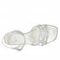 Woman's sandal with strap and rhinestones in silver laminated leather heel 8 - Available sizes:  46