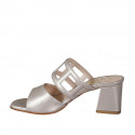 Woman's mules in platinum laminated leather heel 5 - Available sizes:  45