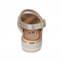 Woman's sandal in platinum laminated printed leather wedge heel 3 - Available sizes:  32, 42