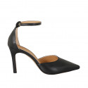 Woman's pointy open shoe with strap in black leather heel 8 - Available sizes:  43