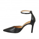 Chaussure ouverte pour femmes à bout pointu avec courroie en cuir noir talon 8 - Pointures disponibles:  42, 43