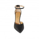 Woman's pointy open shoe with strap in black leather heel 8 - Available sizes:  42, 43