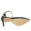 Woman's pointy open shoe with strap in black leather heel 8 - Available sizes:  42, 43