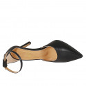 Woman's pointy open shoe with strap in black leather heel 8 - Available sizes:  42, 43