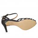 Woman's open shoe with strap in black leather with heel 9 - Available sizes:  31, 33, 42, 43, 45
