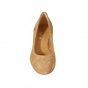 Zapato de salon con punta redonda para mujer en gamuza cognac tacon 5 - Tallas disponibles:  34, 42