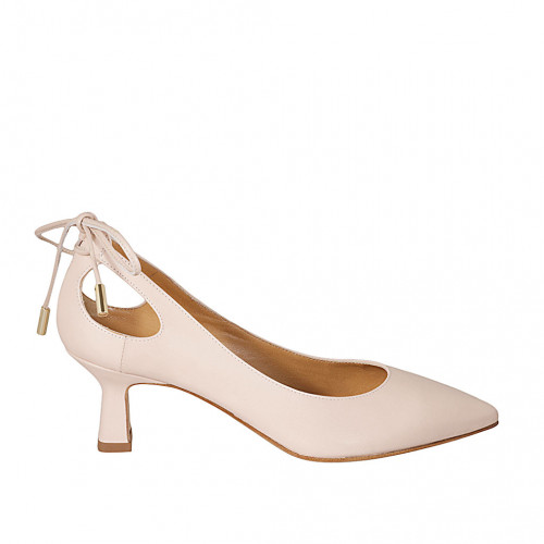 Woman's pointy pump with lace in nude leather heel 5 - Available sizes:  47