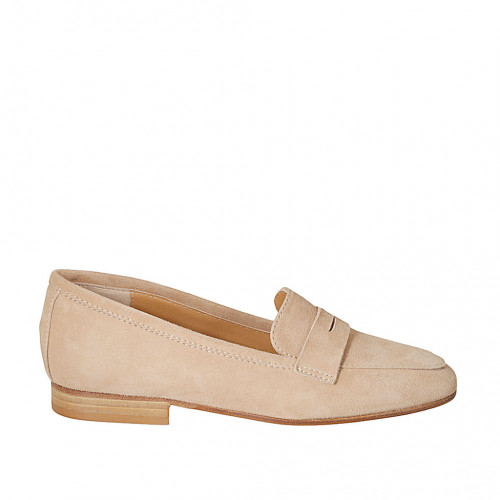 Woman's mocassin in beige suede heel 2 - Available sizes:  43, 45