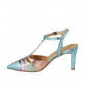 Woman's pointy slingback pump with strap in multicolored printed leather with heel 8 - Available sizes:  31