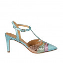 Woman's pointy slingback pump with strap in multicolored printed leather with heel 8 - Available sizes:  31