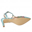 Woman's pointy slingback pump with strap in multicolored printed leather with heel 8 - Available sizes:  31