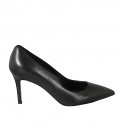 Zapato de salón puntiagudo para mujer en piel negra con tacon 7 - Tallas disponibles:  33, 34, 44