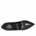 Women's pointy pump in black leather with heel 7 - Available sizes:  33, 34, 44