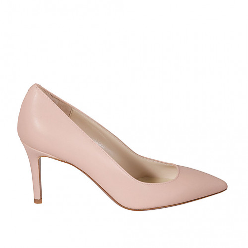 Woman's pointy pump shoe in rose leather heel 7 - Available sizes:  33, 34, 42, 43