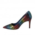 Zapato de salon para mujer en piel estampada multicolor tacon 8 - Tallas disponibles:  32, 33, 34, 42, 44