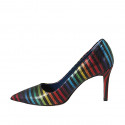 Zapato de salon para mujer en piel estampada multicolor tacon 8 - Tallas disponibles:  32, 34