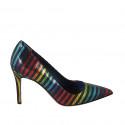 Zapato de salon para mujer en piel estampada multicolor tacon 8 - Tallas disponibles:  32, 33, 34, 42, 44