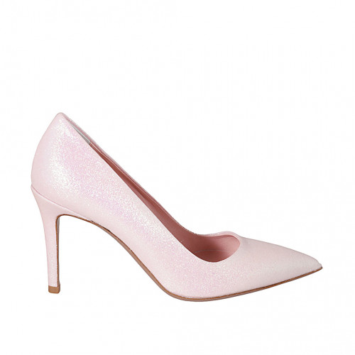Zapato de salon en piel rosa brillante para mujer tacon 8 - Tallas disponibles:  32, 34, 43, 44