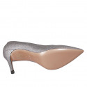 Woman's pump in silver glittered leather heel 8 - Available sizes:  32, 33, 34, 43, 44, 45