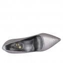 Woman's pump in silver glittered leather heel 8 - Available sizes:  32, 33, 34, 43, 44, 45