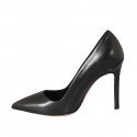 Zapato de salon a punta para mujer en piel negra tacon 10 - Tallas disponibles:  32