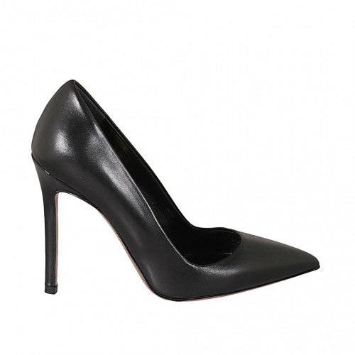Zapato de salon a punta para mujer en piel negra tacon 10 - Tallas disponibles:  32