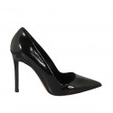 Zapato de salon a punta para mujer en charol negro con tacon 10 - Tallas disponibles:  32, 33, 34, 43, 45