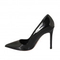 Zapato de salon a punta para mujer en charol negro con tacon 10 - Tallas disponibles:  32, 33, 34, 43, 45