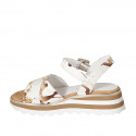 Woman's sandal in white and brown printed leather with strap wedge heel 4 - Available sizes:  45