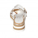 Woman's sandal in white and brown printed leather with strap wedge heel 4 - Available sizes:  45