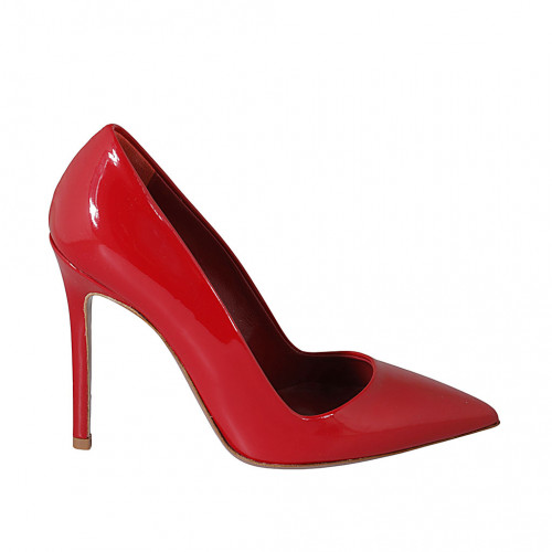 ﻿Zapato de salon para mujer en charol rojo tacon 10 - Tallas disponibles:  32, 33, 34, 43, 44, 46