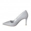 Decolté da donna in pelle glitterata argento con riflessi multicolor tacco 8 - Misure disponibili: 42, 43