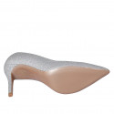Zapato de salon para mujer en piel plateada brillante con reflejos multicolores tacon 8 - Tallas disponibles:  32, 33, 42, 43, 44