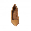 ﻿Woman's pointy pump shoe in cognac brown leather heel 8 - Available sizes:  32, 33, 34, 42, 43, 44