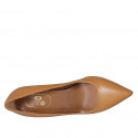 ﻿Woman's pointy pump shoe in cognac brown leather heel 8 - Available sizes:  32, 33, 34, 42, 43