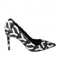 Escarpin à bout pointu pour femmes en cuir noir et blanc talon 8 - Pointures disponibles:  32, 33, 34, 42, 43