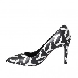 Woman's pointy pump in black and white leather heel 8 - Available sizes:  32, 42 2
