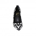 Zapato de salon puntiagudo para mujer en piel blanca y negra tacon 8 - Tallas disponibles:  32, 33, 34, 42, 43