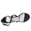 Chaussure ouverte pour femmes avec courroie croisé en satin noir et cuir argent talon 9 - Pointures disponibles:  34, 42, 43, 44, 46