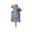 Woman's open shoe in blue denim fabric and cognac brown leather with crossed strap heel 10 - Available sizes:  33, 34, 42, 43