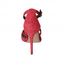 Chaussure ouverte à bout pointu pour femmes avec courroie croisée en daim brodé rouge et noir talon 10 - Pointures disponibles:  32, 33, 34, 42, 43, 45