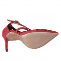 Woman's pointy open shoe with crossed strap in red and black embroidered suede heel 10 - Available sizes:  32, 33, 34, 42, 43, 44, 45, 46