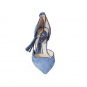 Chaussure ouverte à bout pointu pour femmes avec lacets et glands en daim bleu gris talon 7 - Pointures disponibles:  42, 43, 46